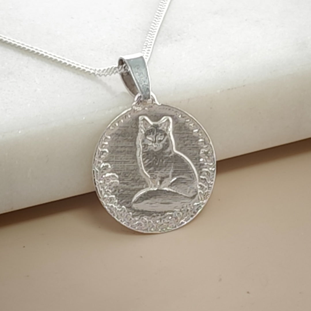 Fox Engraved Sterling Silver Coin Necklace