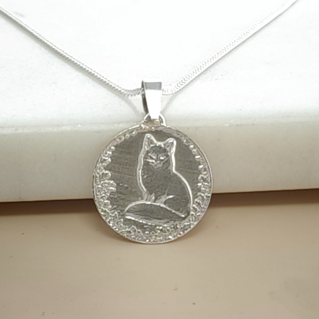 Fox Engraved Sterling Silver Coin Necklace