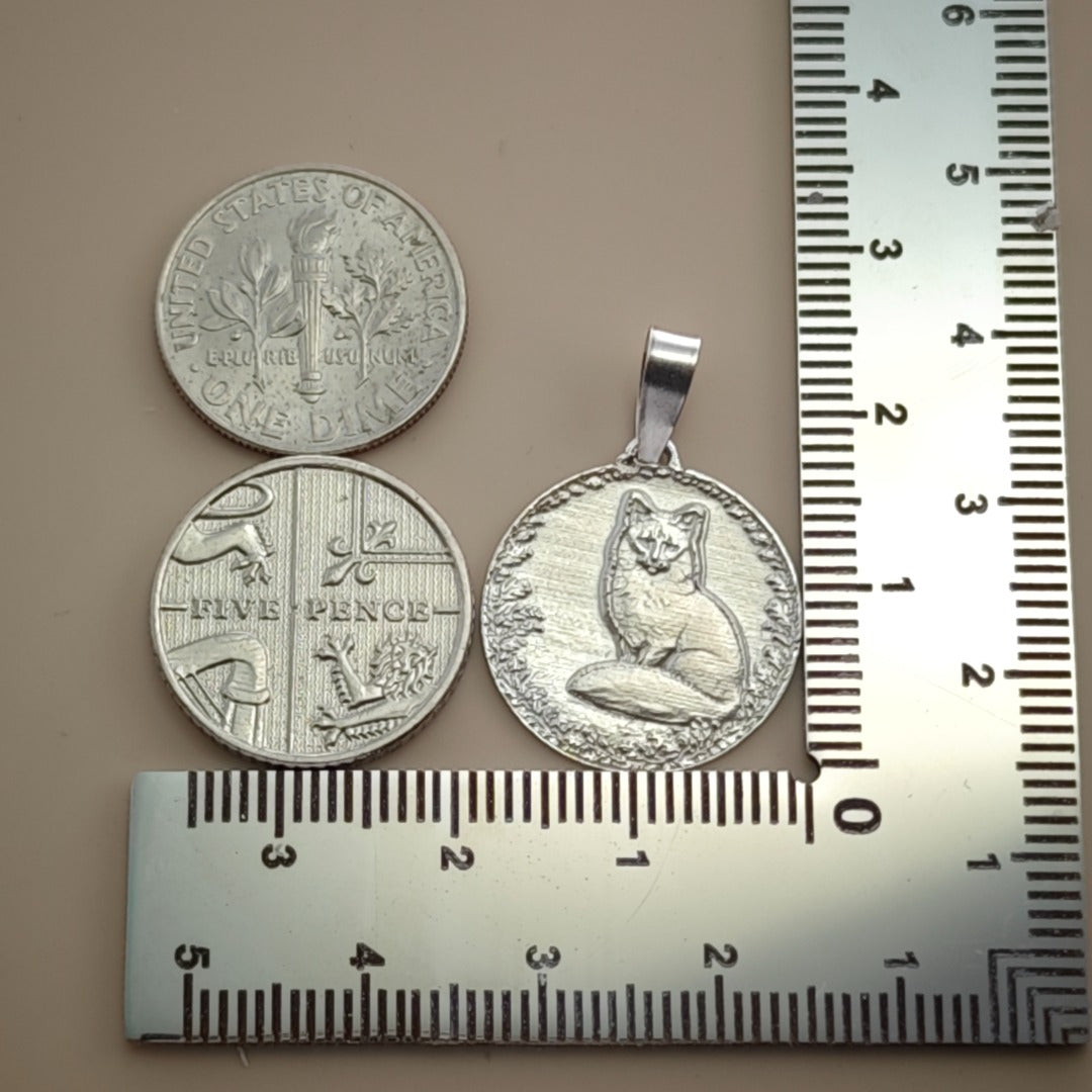 Fox Engraved Sterling Silver Coin Necklace