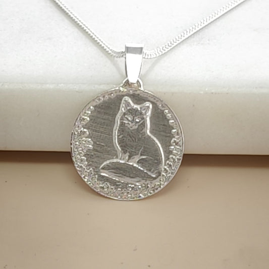 Fox Engraved Sterling Silver Coin Necklace