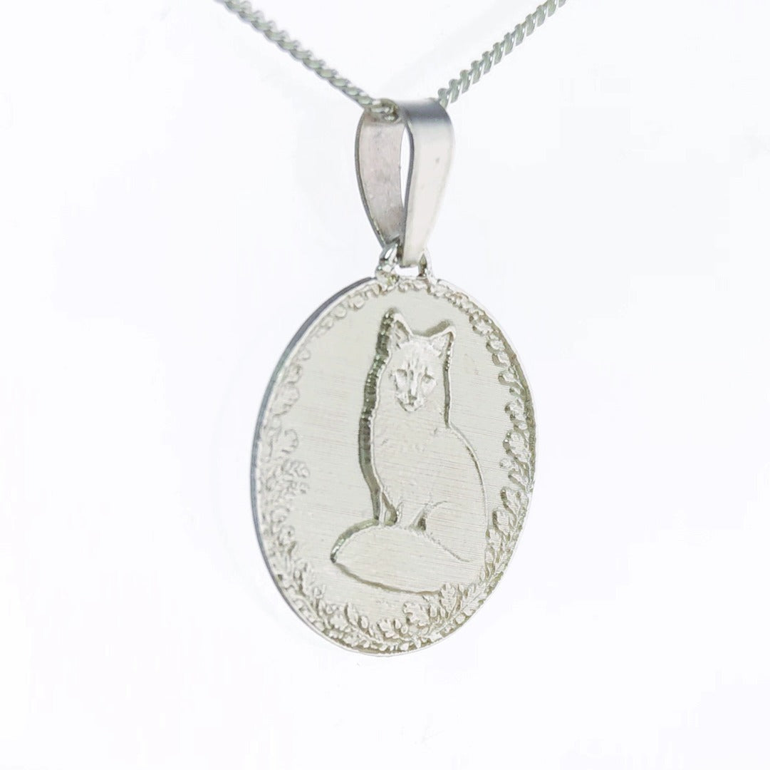 Fox Engraved Sterling Silver Coin Necklace