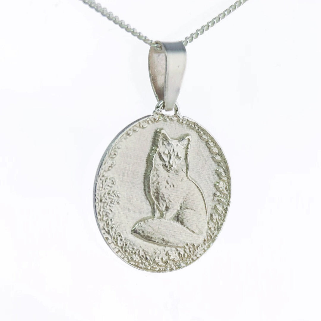 Fox Engraved Sterling Silver Coin Necklace