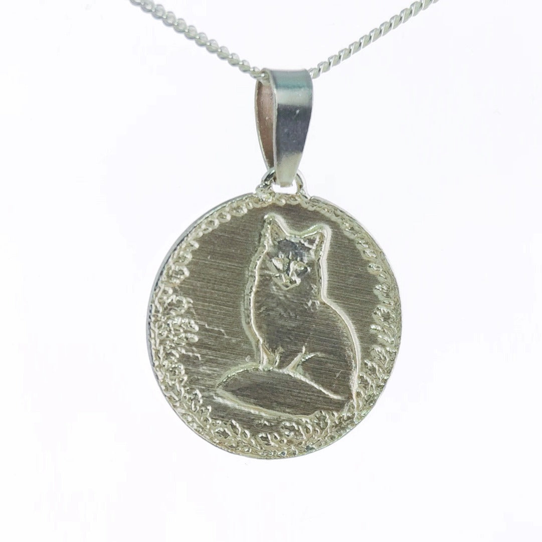 Fox Engraved Sterling Silver Coin Necklace