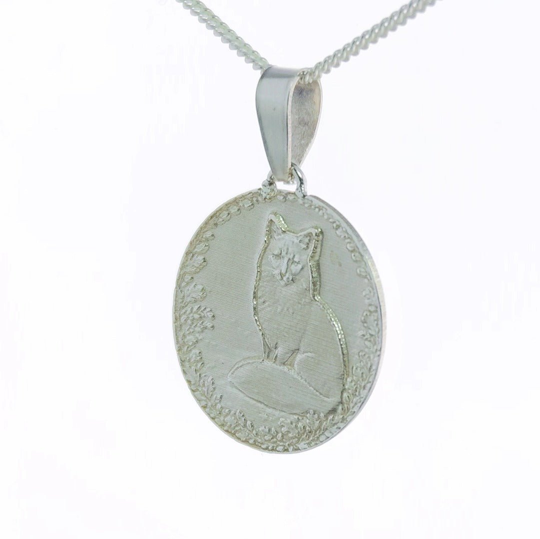 Fox Engraved Sterling Silver Coin Necklace