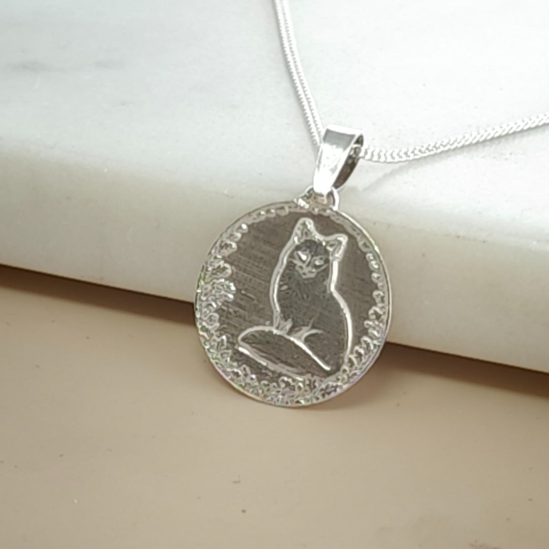 Fox Engraved Sterling Silver Coin Necklace