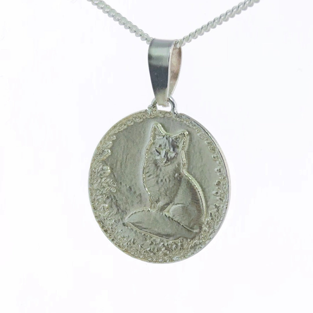 Fox Engraved Sterling Silver Coin Necklace