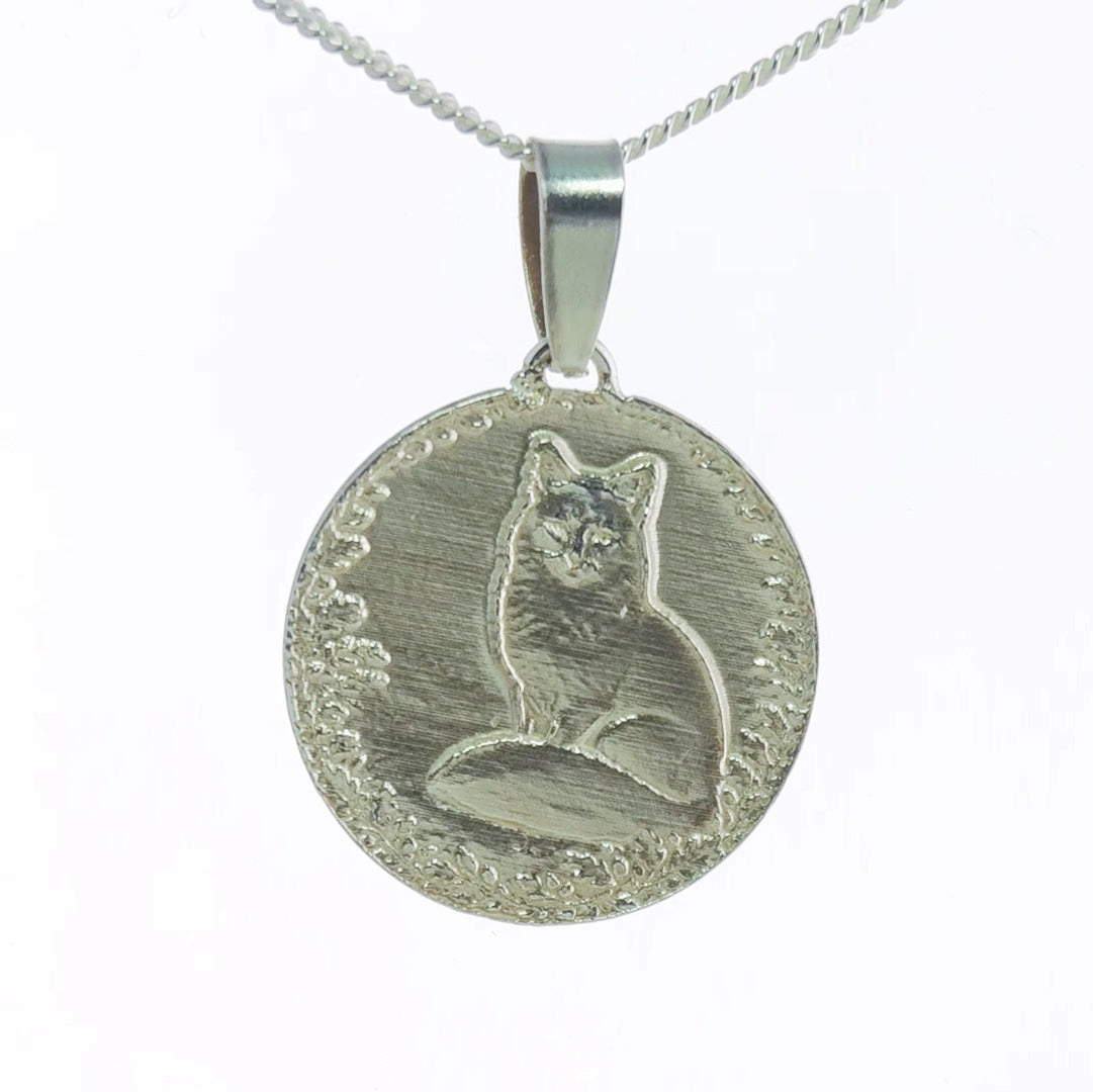 Fox Engraved Sterling Silver Coin Necklace