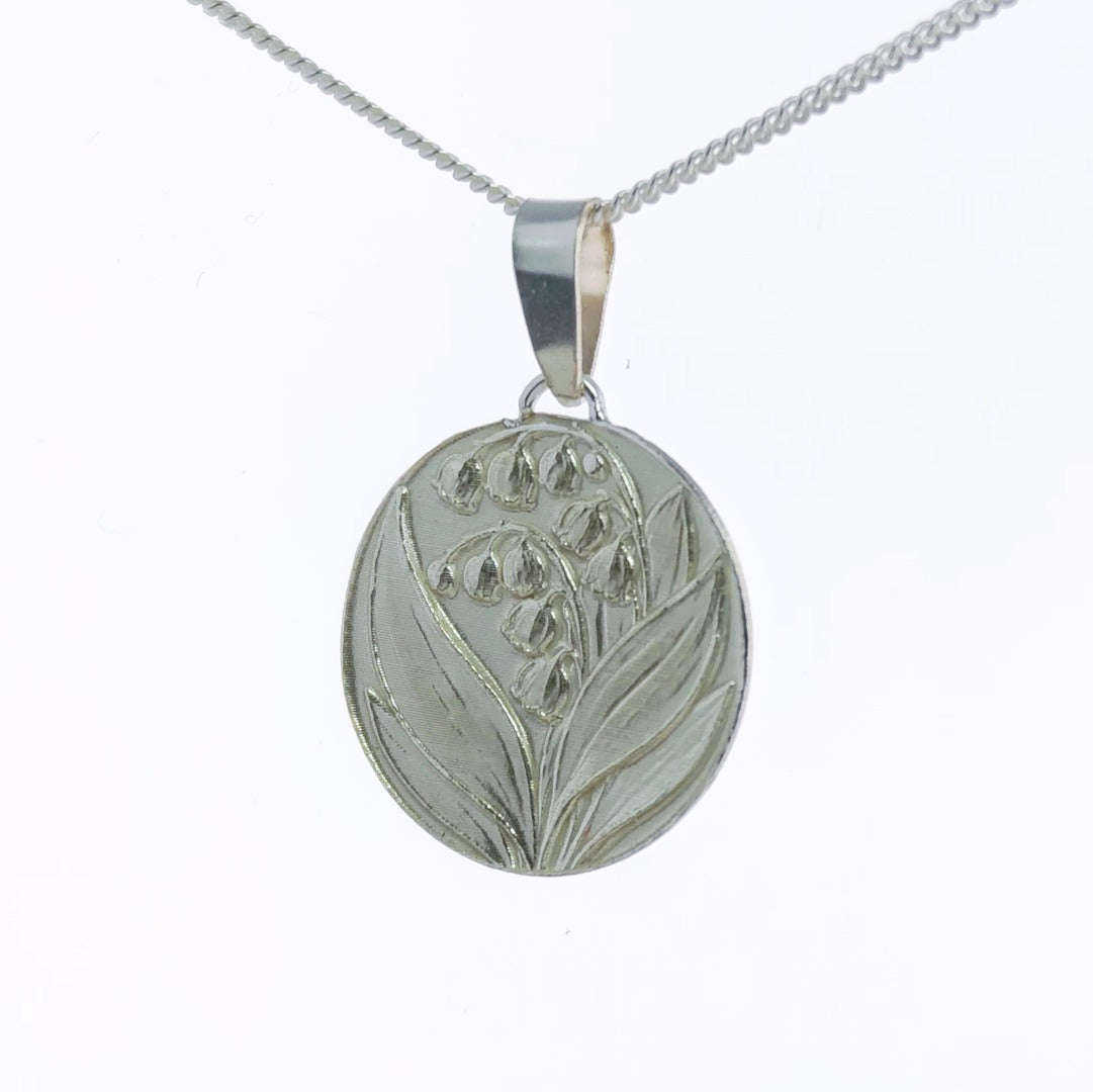 Lily of the Valley Engraved Sterling Silver Coin Necklace