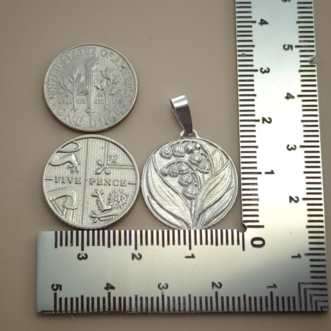 Lily of the Valley Engraved Sterling Silver Coin Necklace