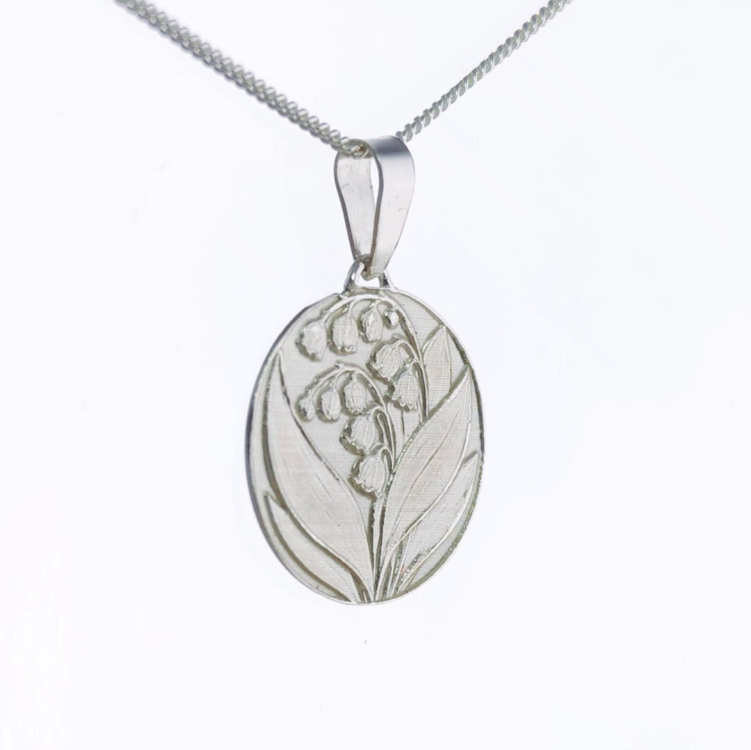 Lily of the Valley Engraved Sterling Silver Coin Necklace