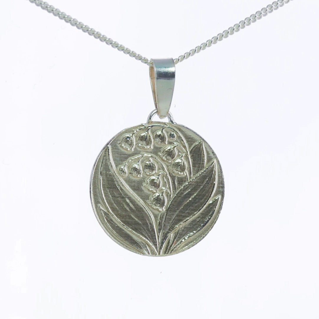 Lily of the Valley Engraved Sterling Silver Coin Necklace