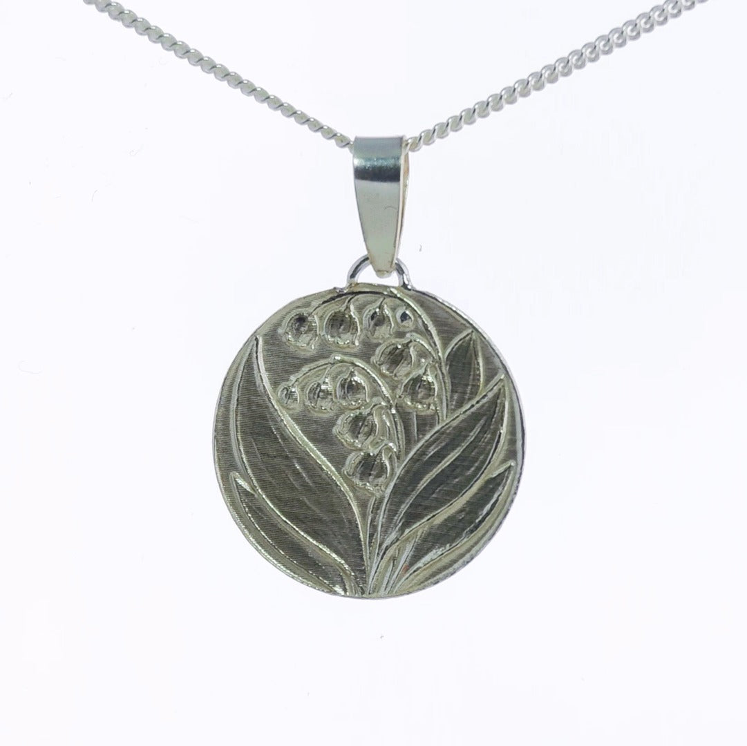 Lily of the Valley Engraved Sterling Silver Coin Necklace
