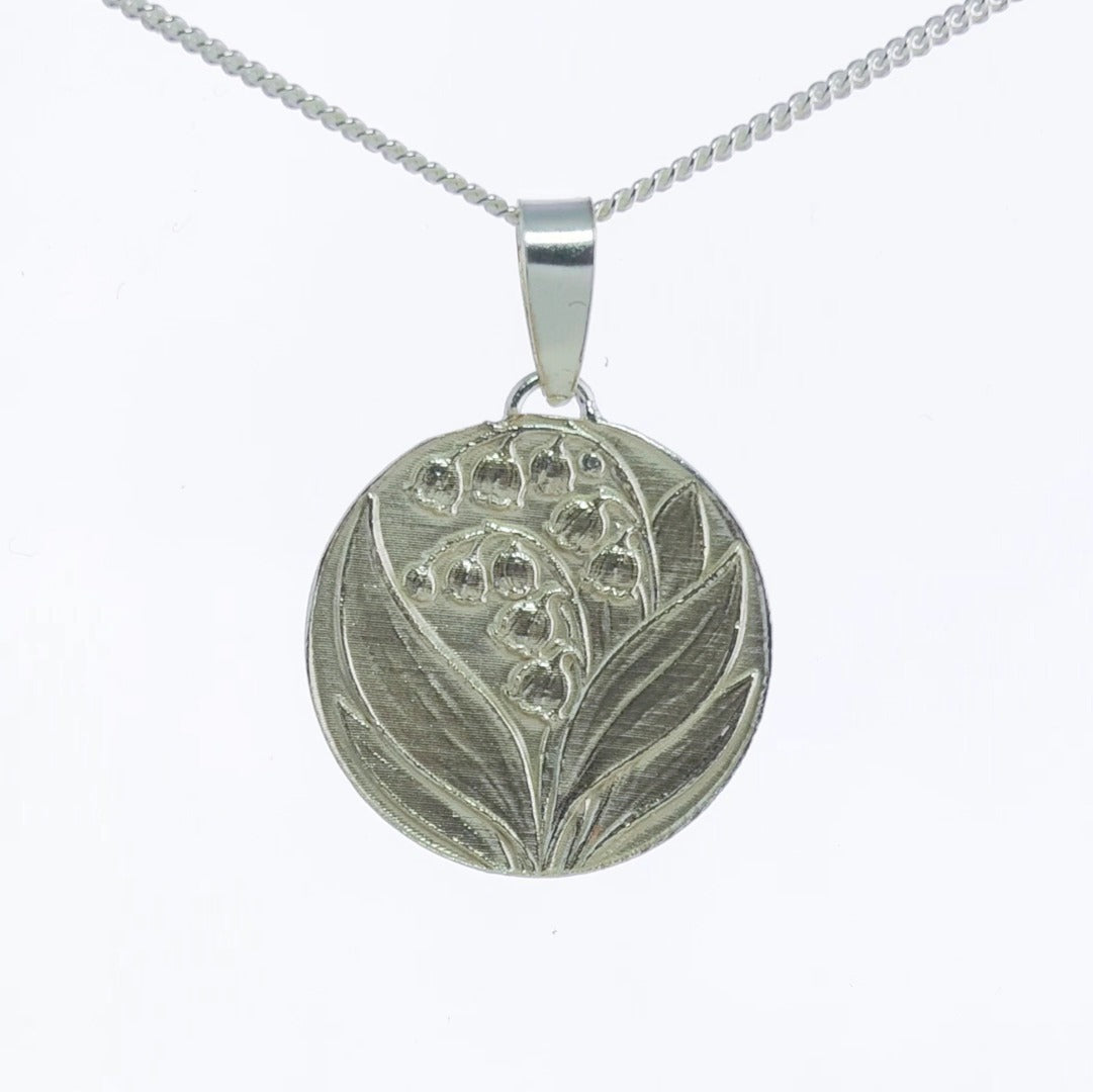 Lily of the Valley Engraved Sterling Silver Coin Necklace