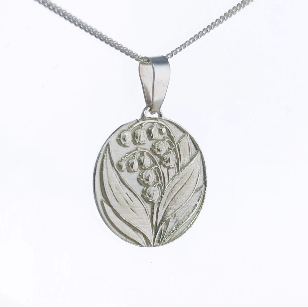 Lily of the Valley Engraved Sterling Silver Coin Necklace