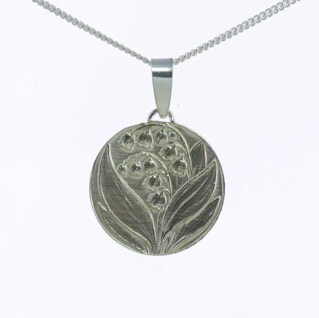 Lily of the Valley Engraved Sterling Silver Coin Necklace