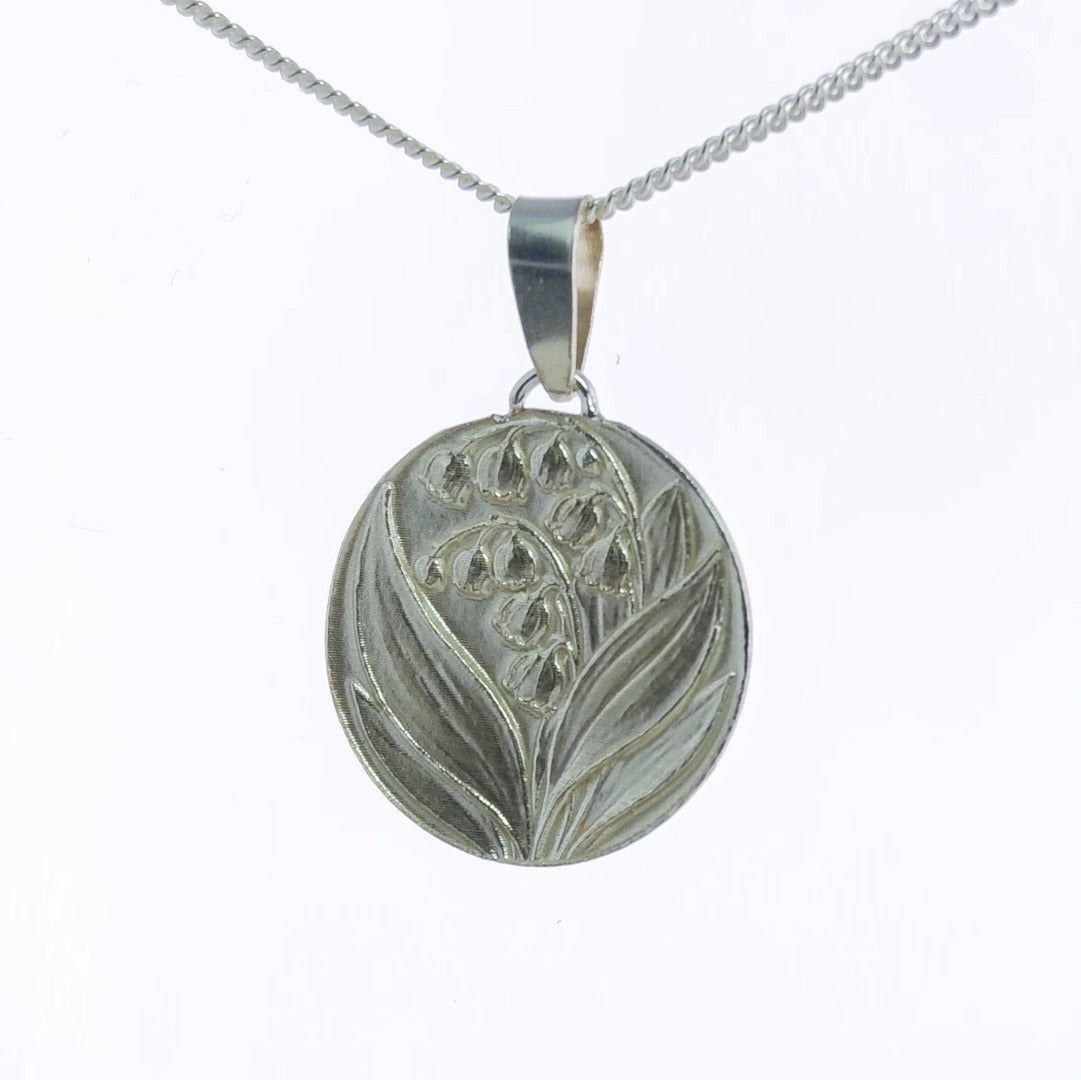 Lily of the Valley Engraved Sterling Silver Coin Necklace