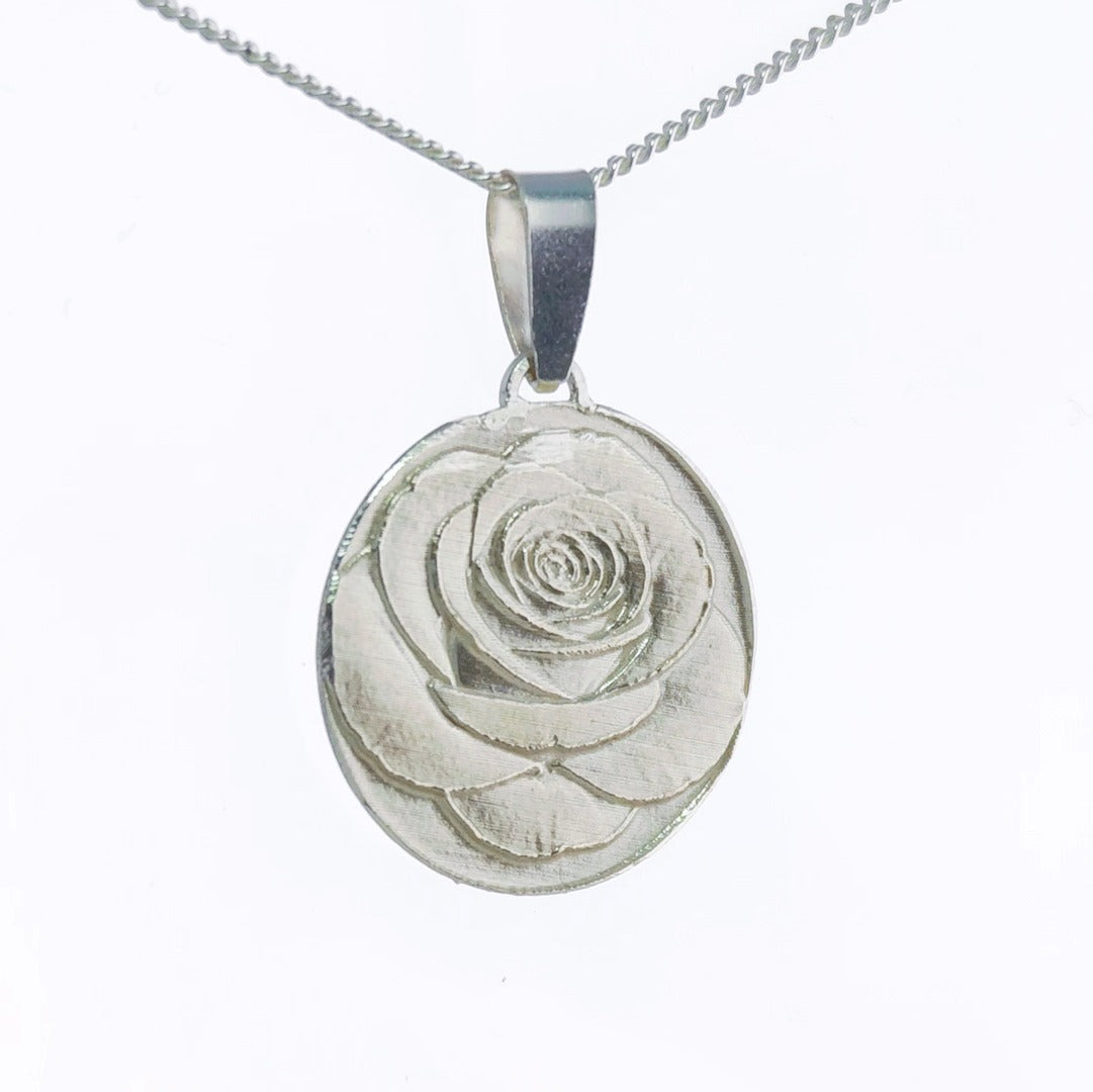 Rose Engraved Sterling Silver Coin Necklace