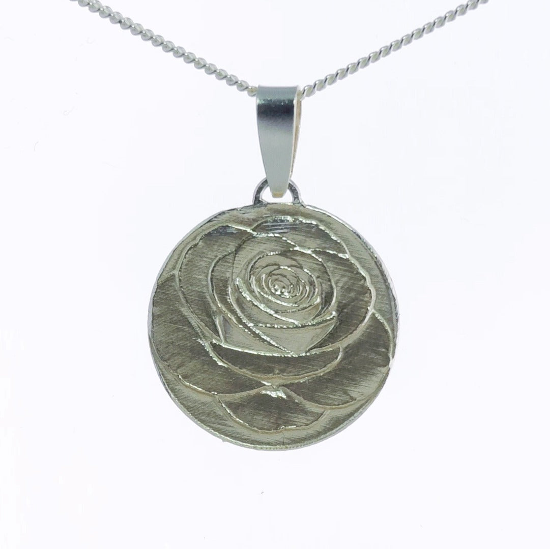 Rose Engraved Sterling Silver Coin Necklace
