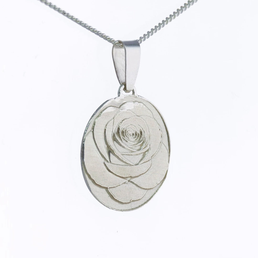 Rose Engraved Sterling Silver Coin Necklace