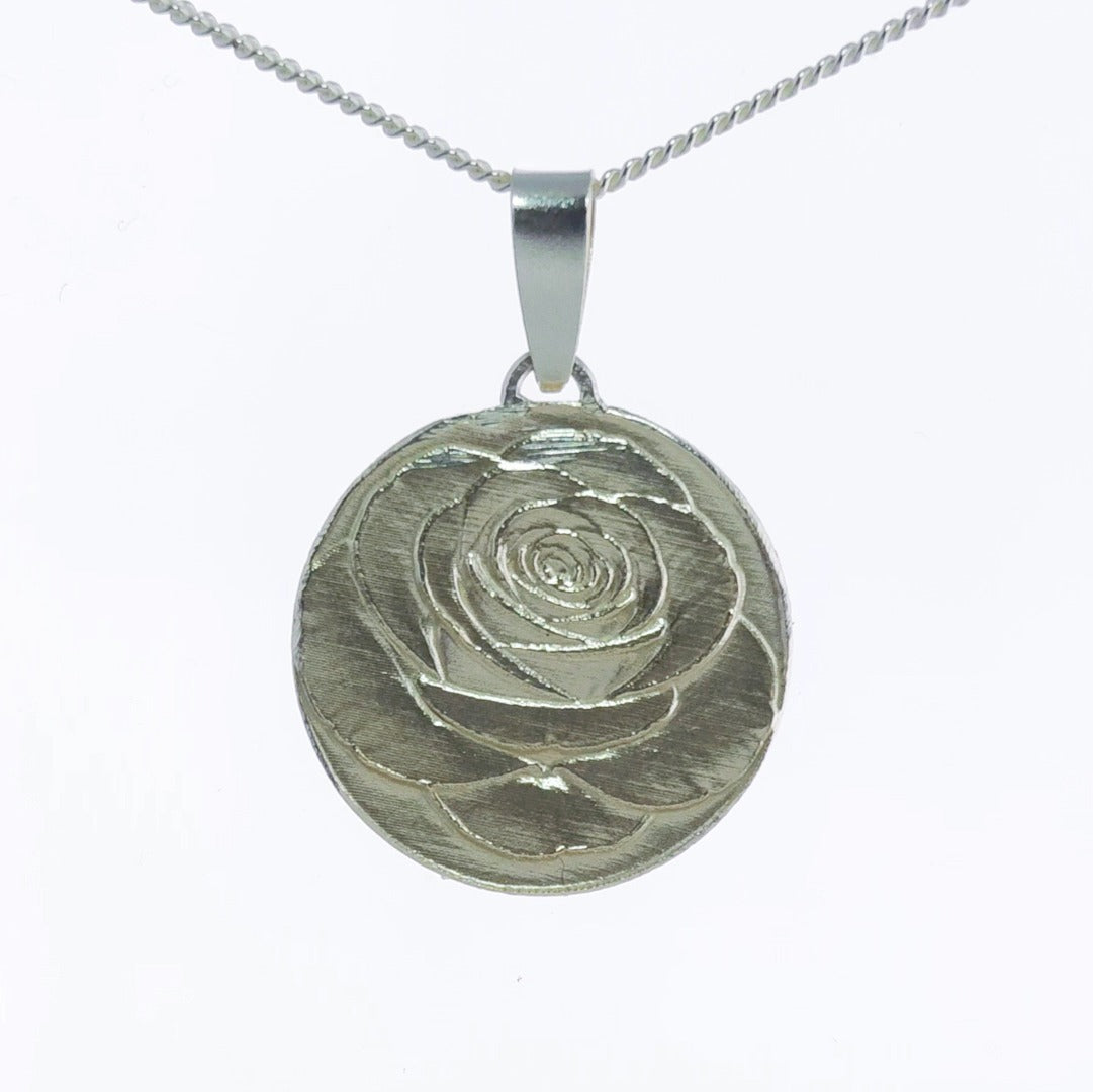 Rose Engraved Sterling Silver Coin Necklace