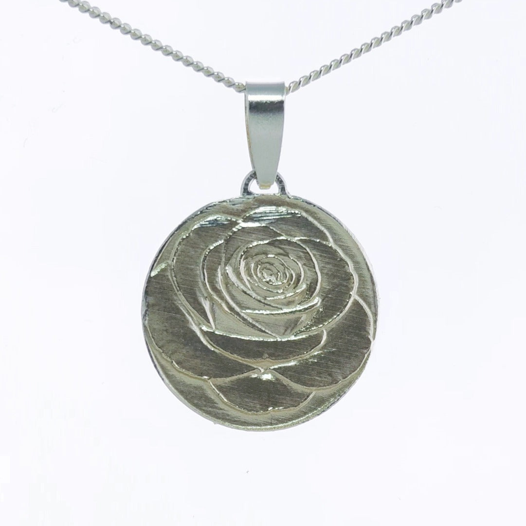 Rose Engraved Sterling Silver Coin Necklace