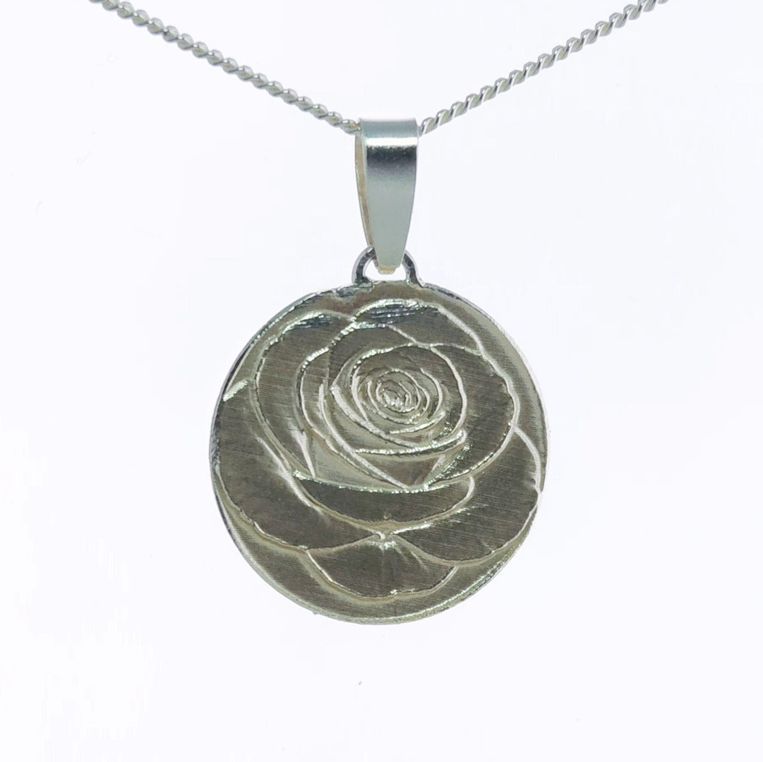 Rose Engraved Sterling Silver Coin Necklace