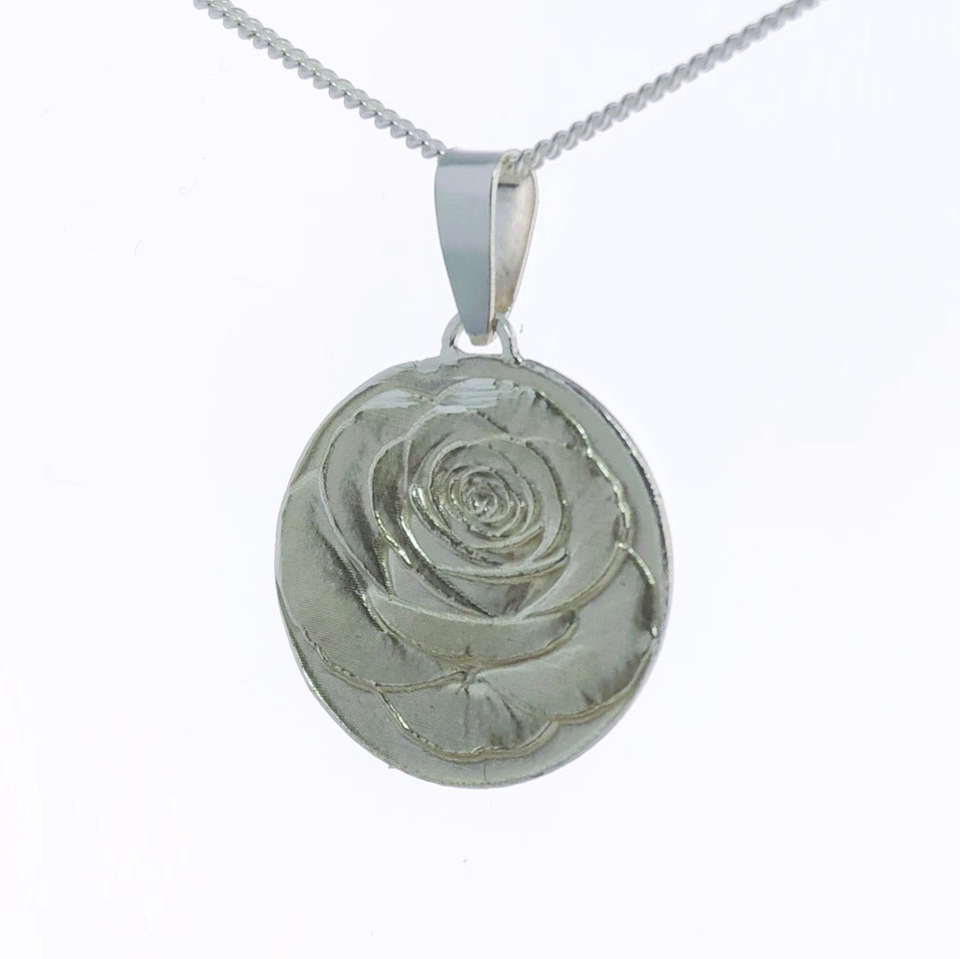Rose Engraved Sterling Silver Coin Necklace