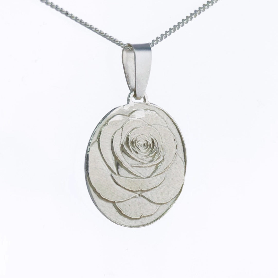 Rose Engraved Sterling Silver Coin Necklace