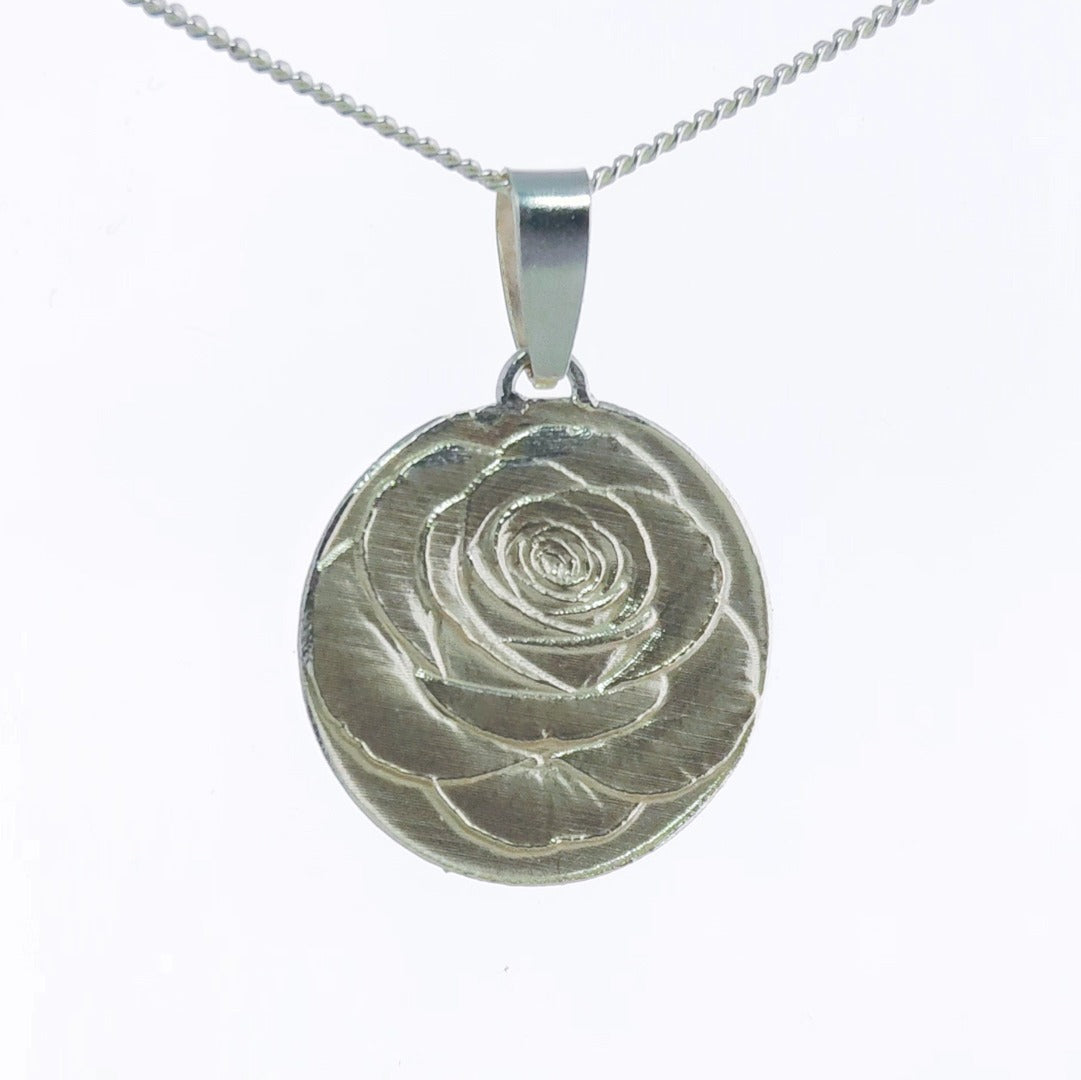 sterling silver rose necklace june birthflower engraved gift designed in the UK