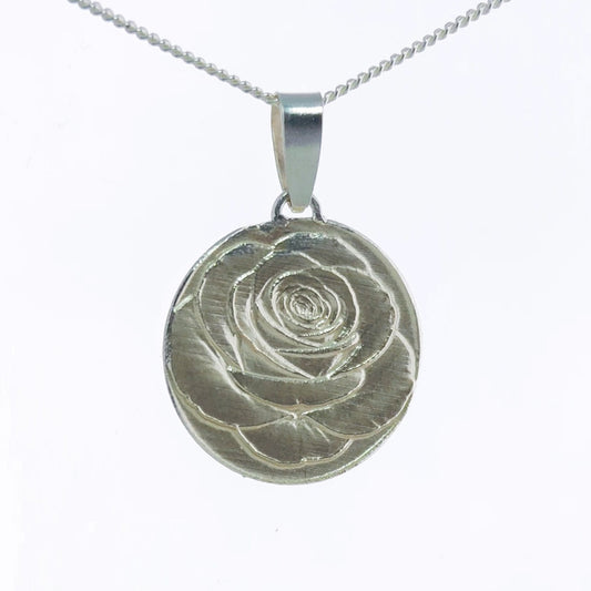 sterling silver rose necklace june birthflower engraved gift designed in the UK