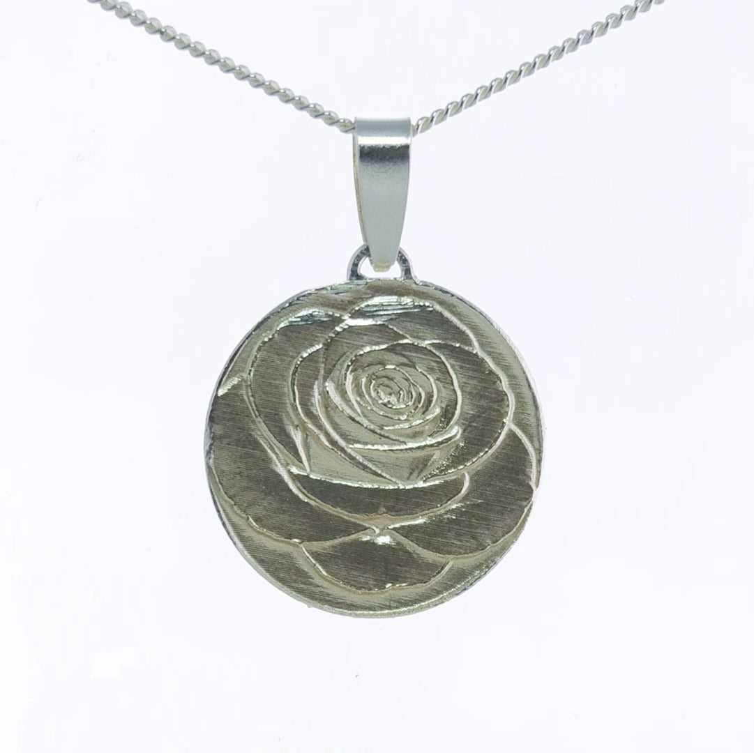 Rose Engraved Sterling Silver Coin Necklace