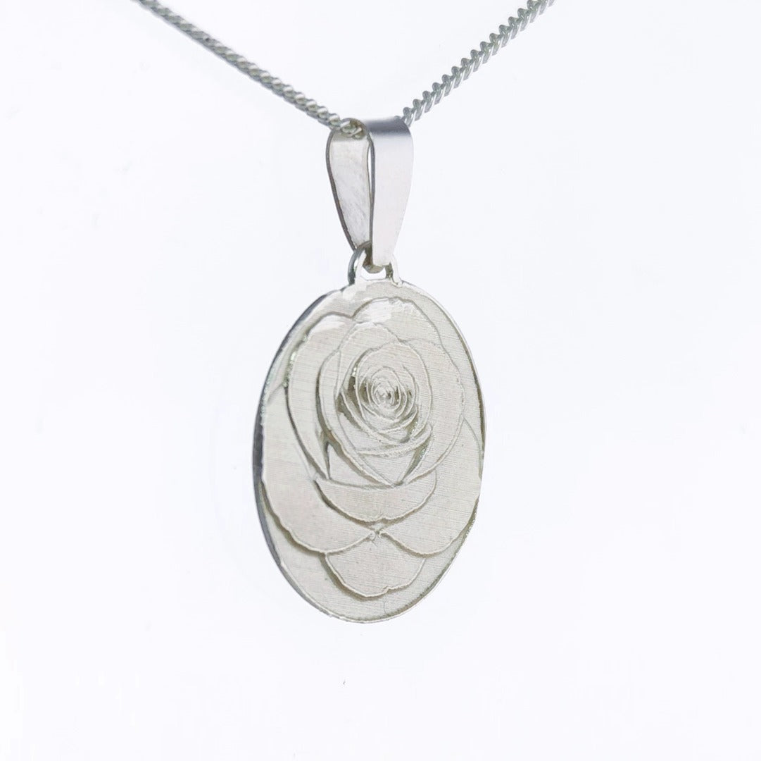 Rose Engraved Sterling Silver Coin Necklace