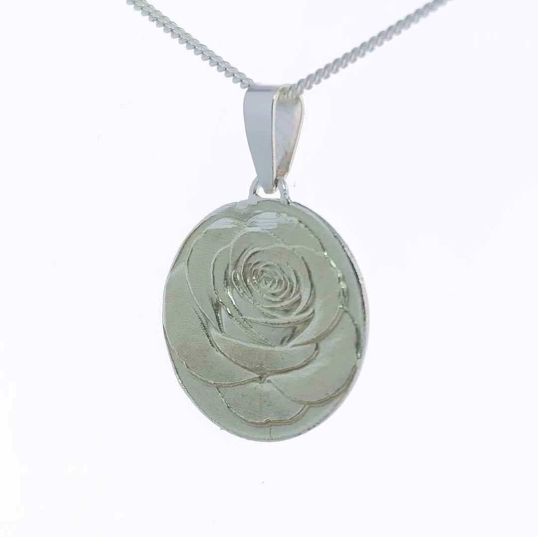 Rose Engraved Sterling Silver Coin Necklace