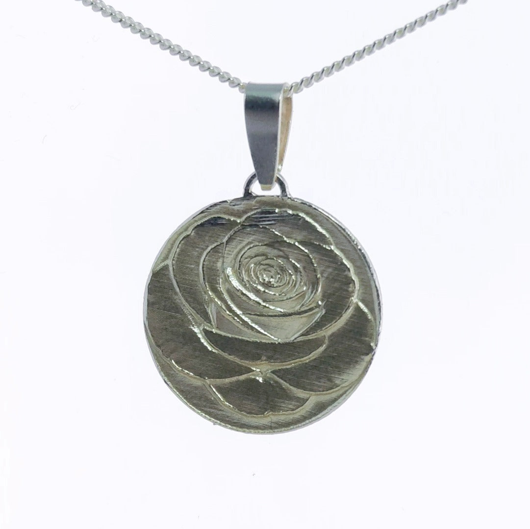 Rose Engraved Sterling Silver Coin Necklace