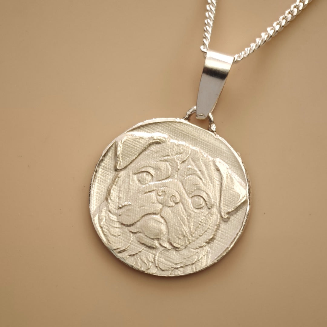 Pug Engraved Sterling Silver Coin Necklace