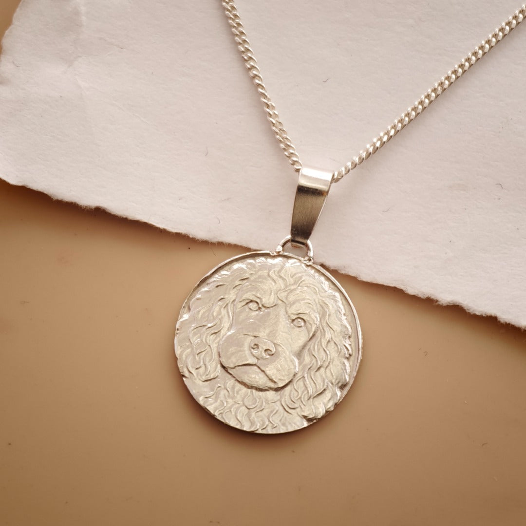 Spaniel Engraved Sterling Silver Coin Necklace