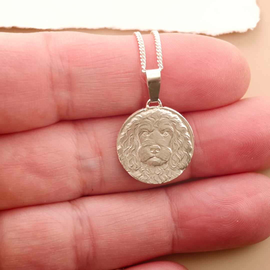 Spaniel Engraved Sterling Silver Coin Necklace