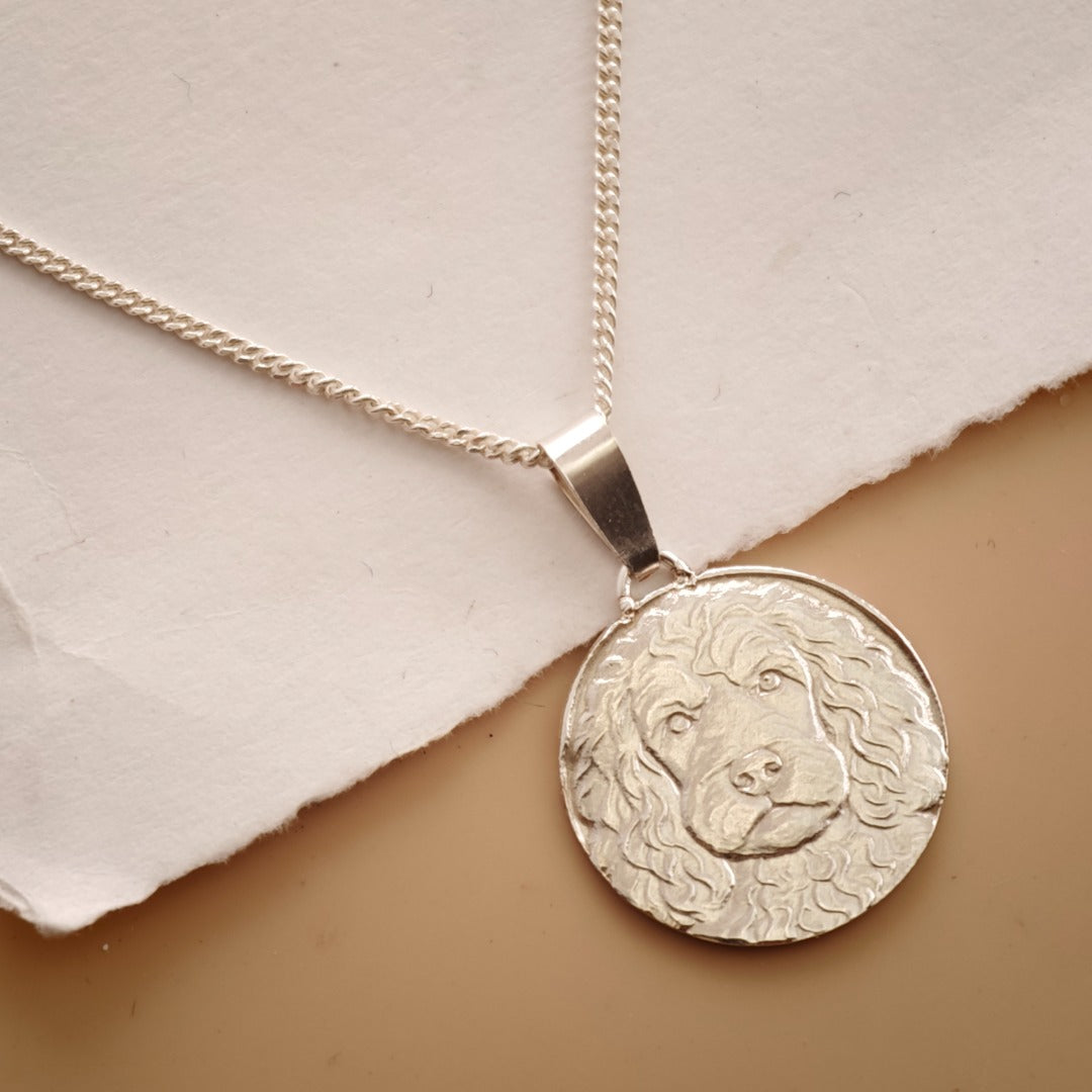 Spaniel Engraved Sterling Silver Coin Necklace
