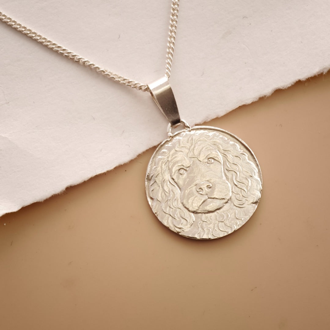 Spaniel Engraved Sterling Silver Coin Necklace