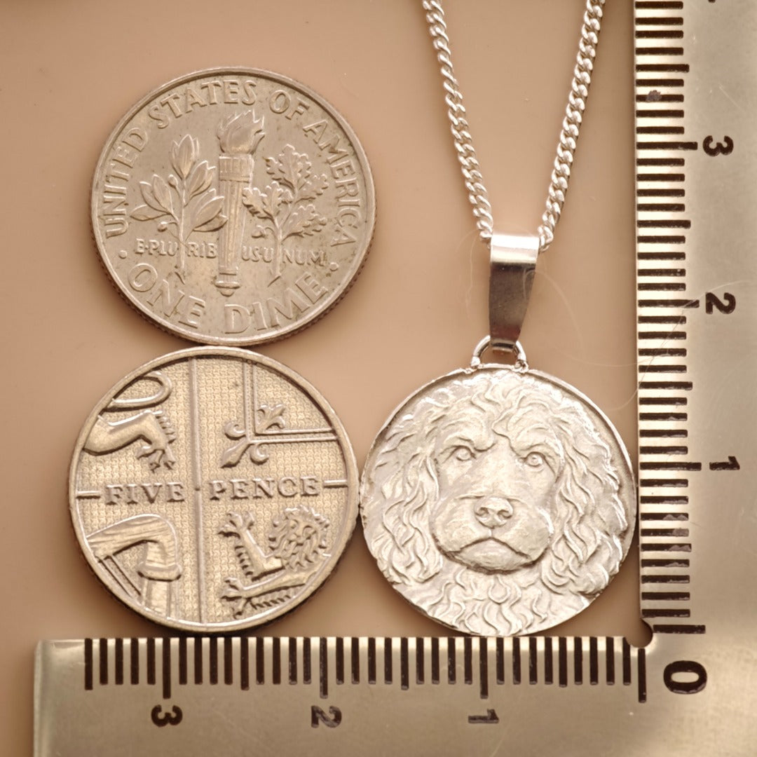Spaniel Engraved Sterling Silver Coin Necklace
