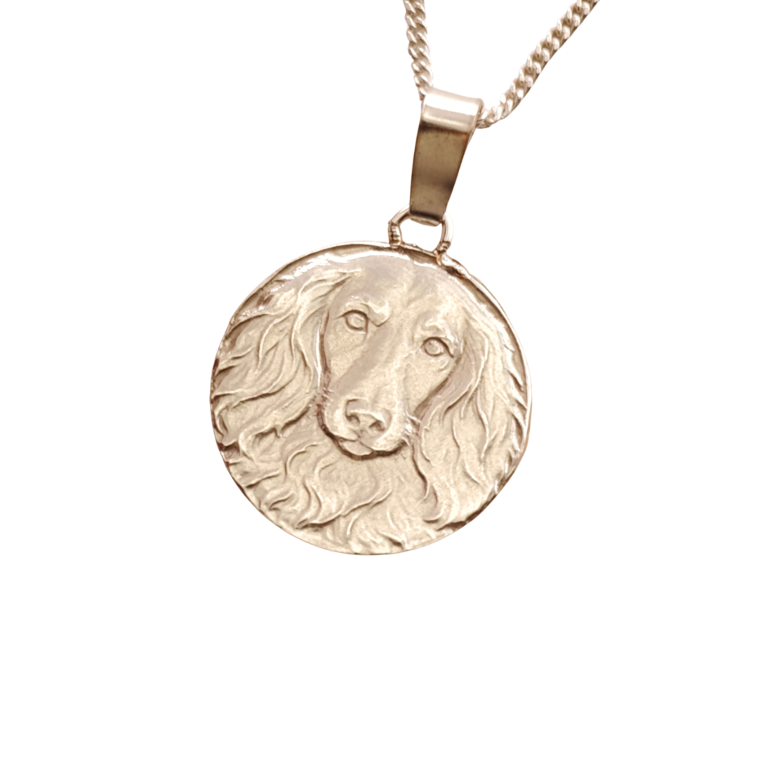 Dachshund Long Haired Engraved Sterling Silver Coin Necklace