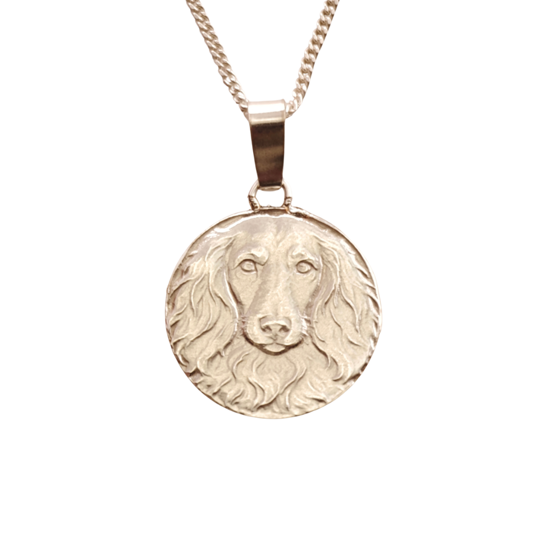 Dachshund Long Haired Engraved Sterling Silver Coin Necklace