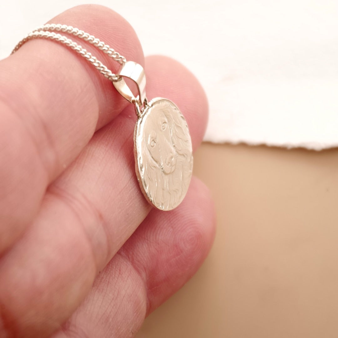 Dachshund Long Haired Engraved Sterling Silver Coin Necklace