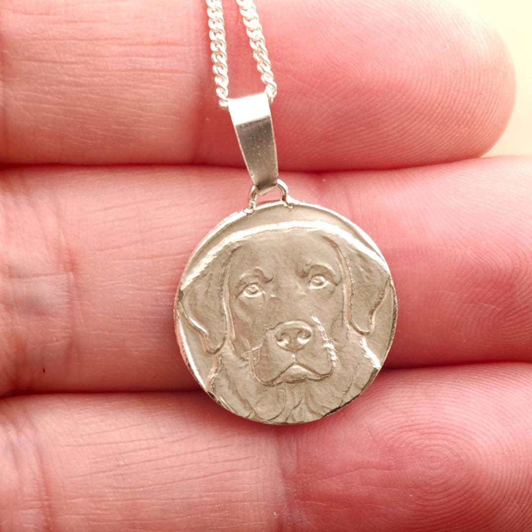 Labrador Engraved Sterling Silver Coin Necklace