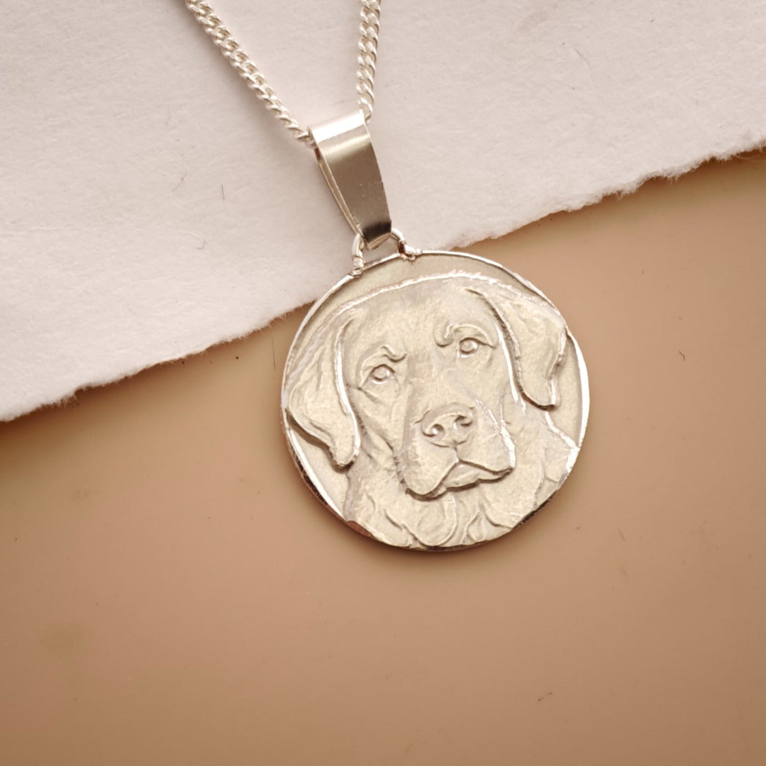 Labrador Engraved Sterling Silver Coin Necklace
