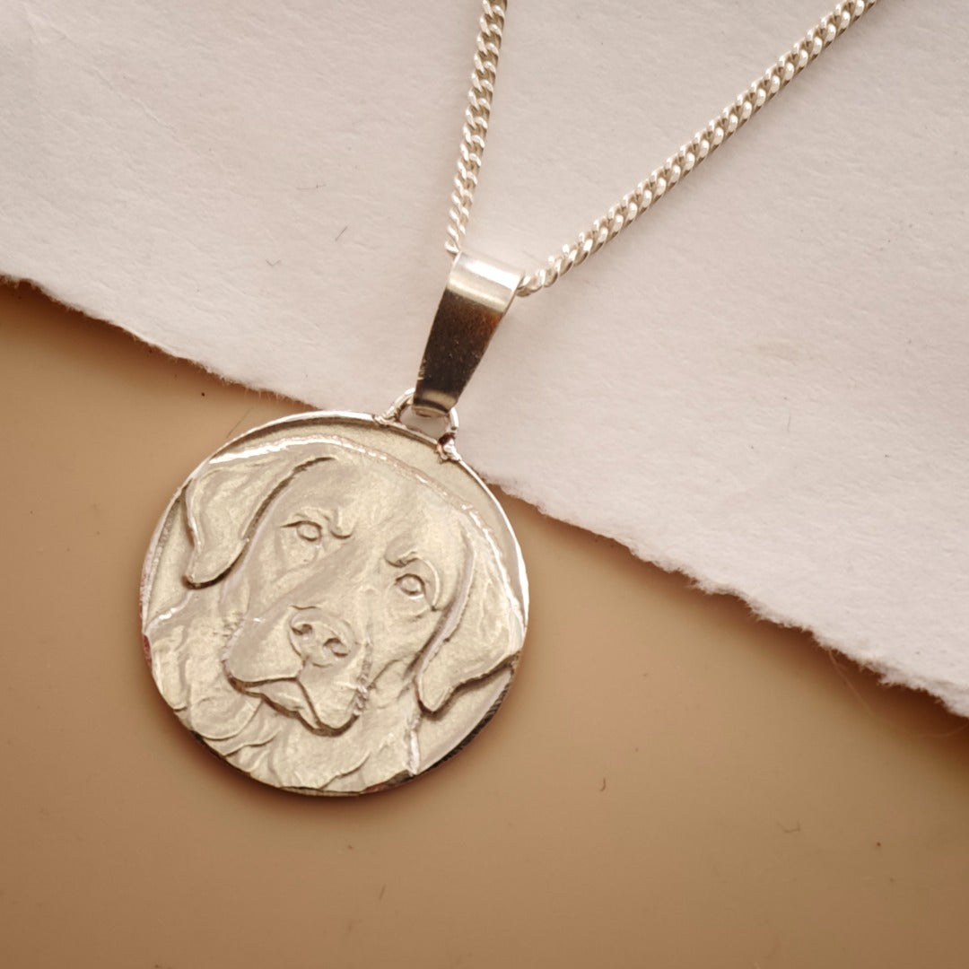 Labrador Engraved Sterling Silver Coin Necklace