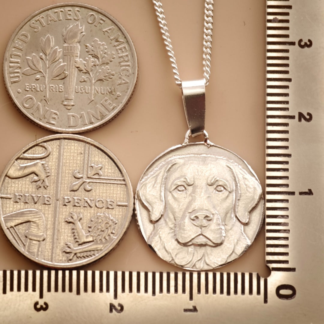 Labrador Engraved Sterling Silver Coin Necklace