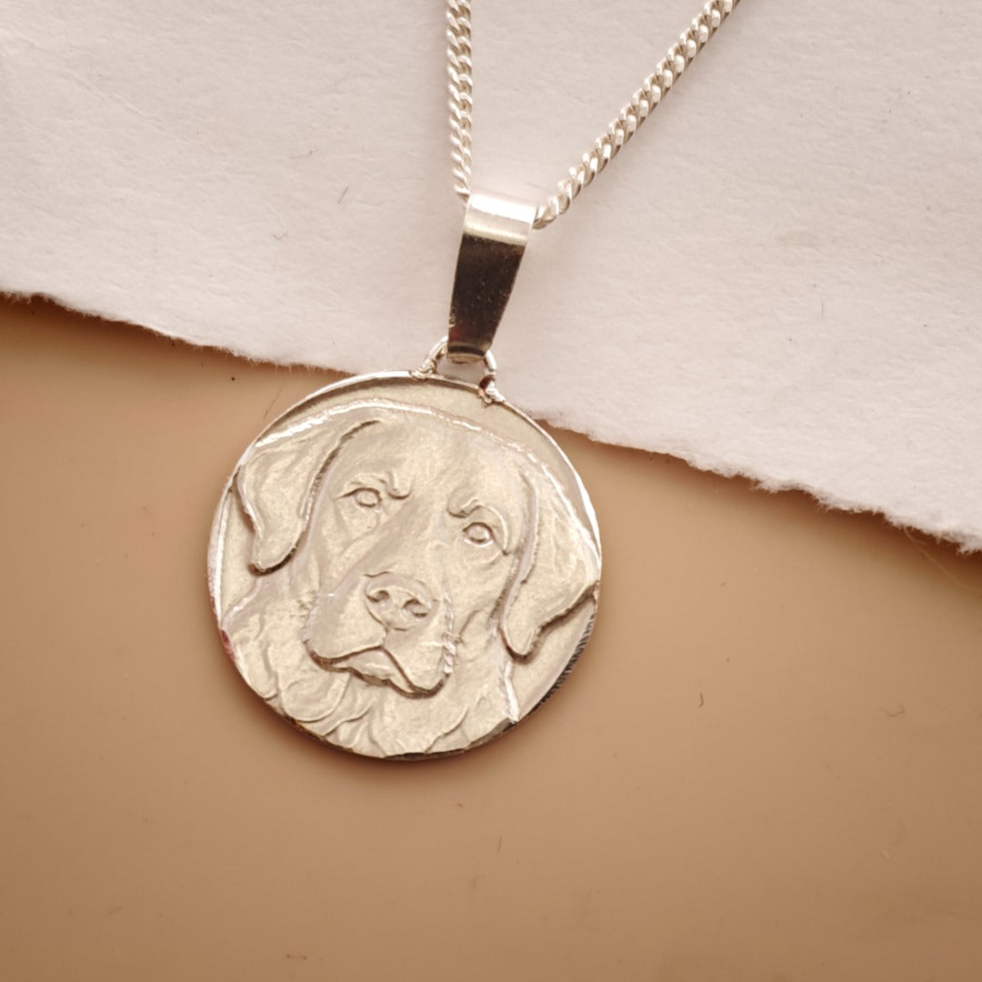Labrador Engraved Sterling Silver Coin Necklace