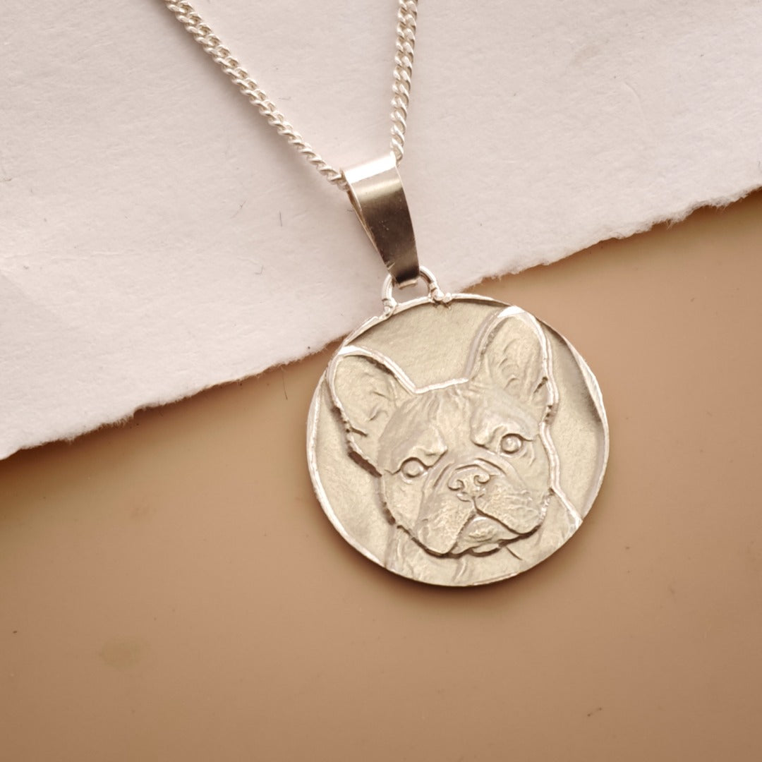French Bulldog Engraved Sterling Silver Coin Necklace