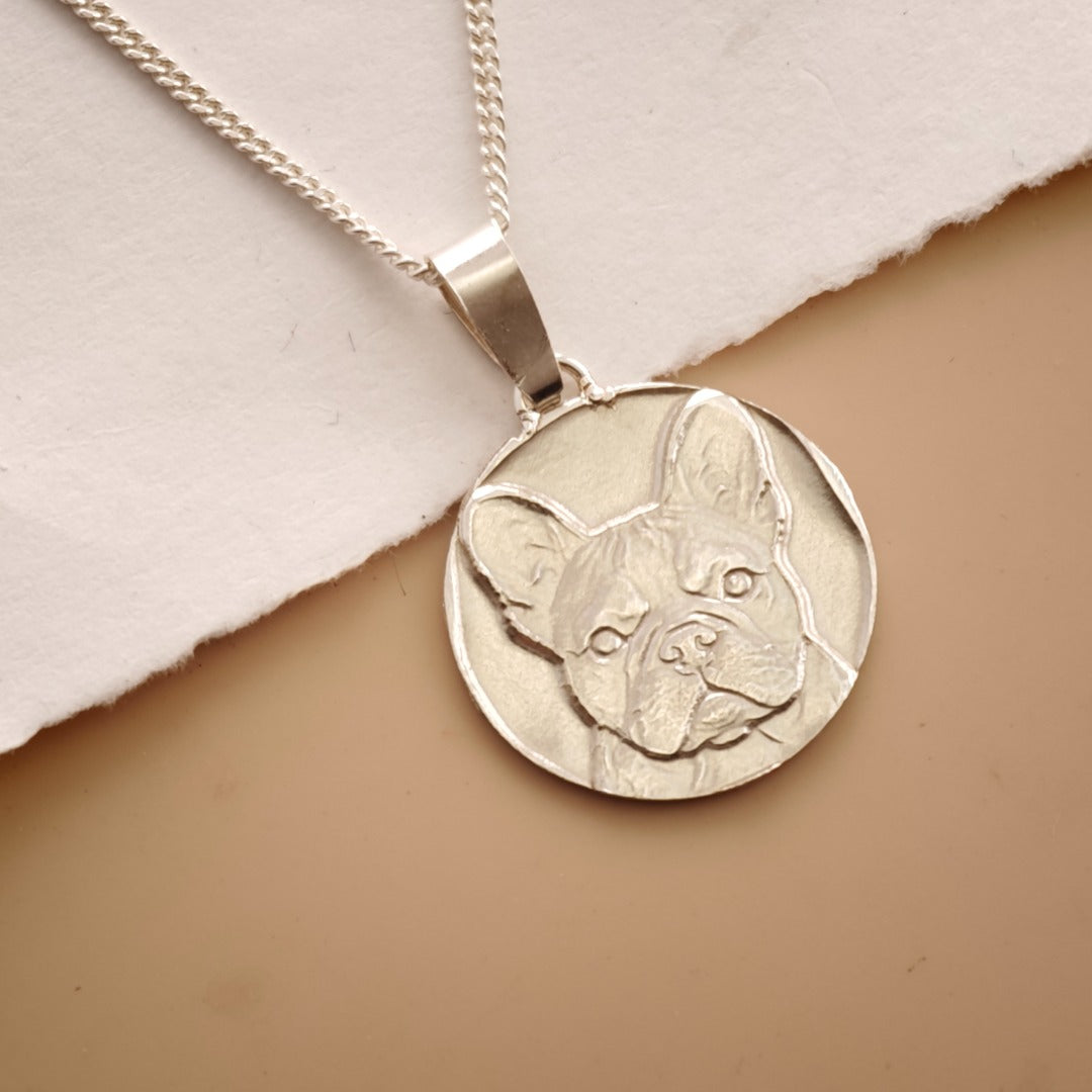 French Bulldog Engraved Sterling Silver Coin Necklace